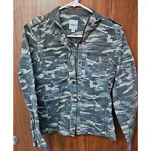 Kensie Jeans Jacket Utility Green Camo Zip/Snap Front Pockets Size Small Urban